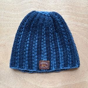 100% Wool Navy Blue Handmade Striped Beanie Skull Cap